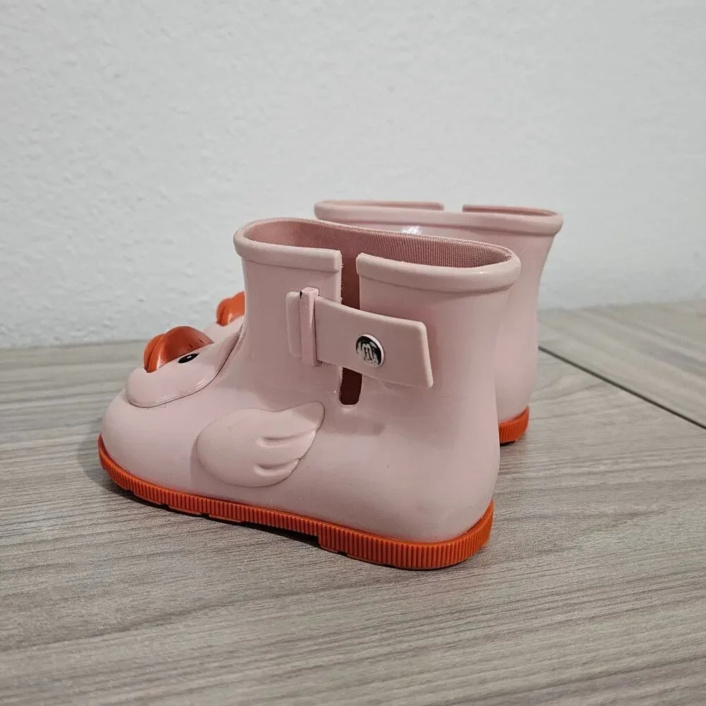 Mini Melissa Sugar Rain II Slip On Boot Pink Orange Duck Face Toddler USA 8